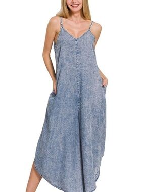 Zenana Lyocell Acid-Washed Jumpsuit
